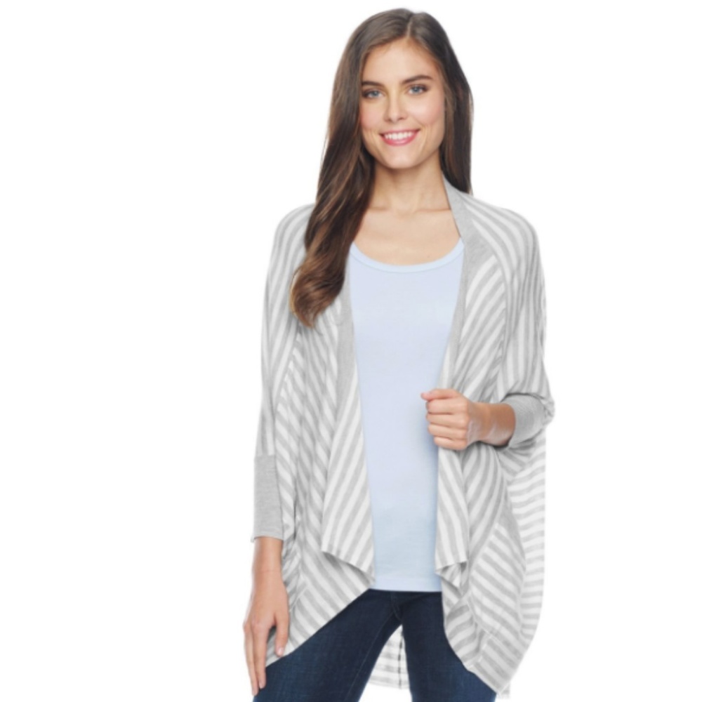 Splendid Grey & White Striped Cardigan Sweater